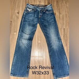 Rock Revival Blue Bootcut Jeans with Vintage Fading size 32x33